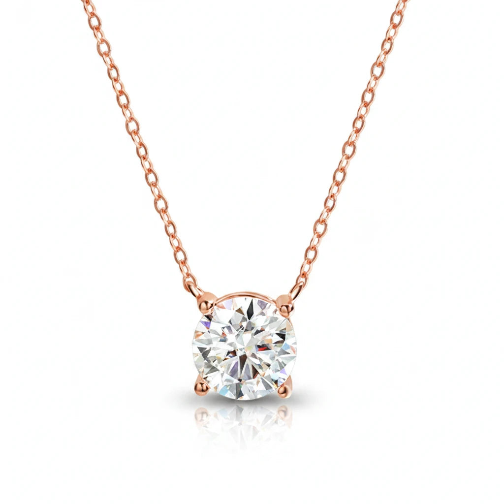 Zethech Rose Moissanite Necklace in rose gold with round pendant