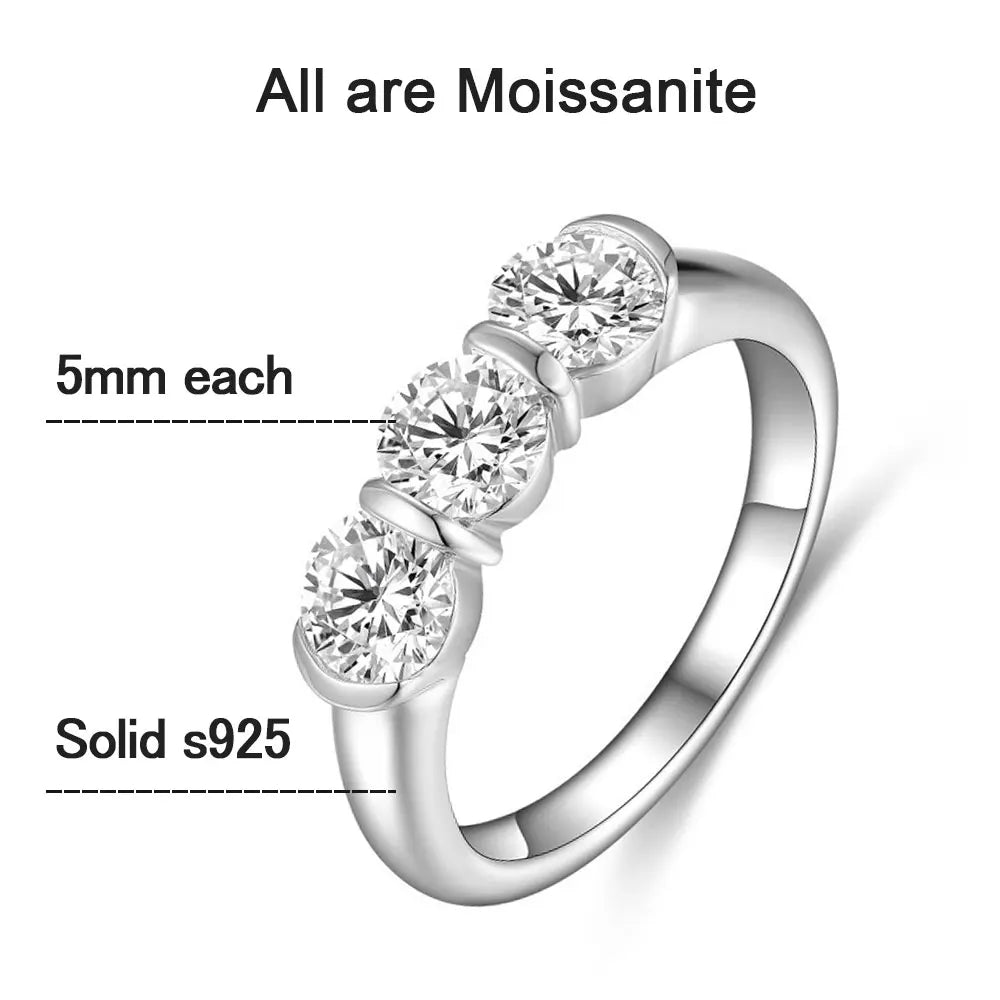 Zethech Halo Round Ring with three moissanite stones and size label details