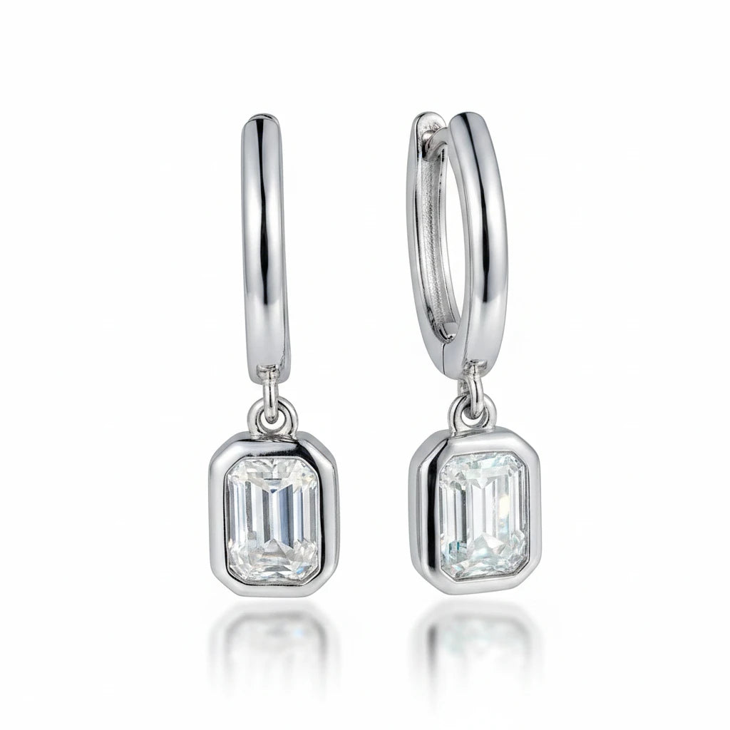 Zethech Signature Emerald Drops with rectangular moissanite stones