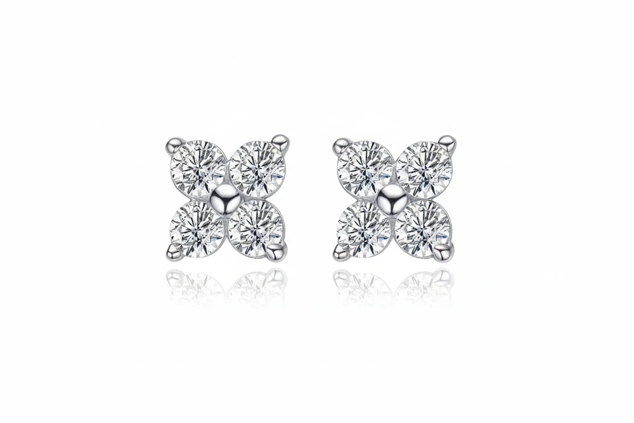 Zethech Quad Stud Earrings with round-cut moissanite stones