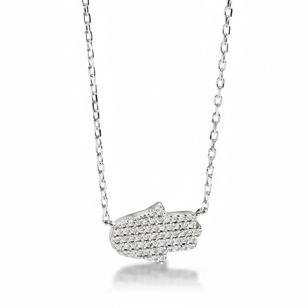 Zethech Moissanite Hamsa Necklace with silver pendant