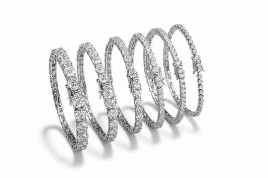 Round moissanite tennis bracelet by Zethech featuring sparkling stones set in a sleek, elegant bracelet design.