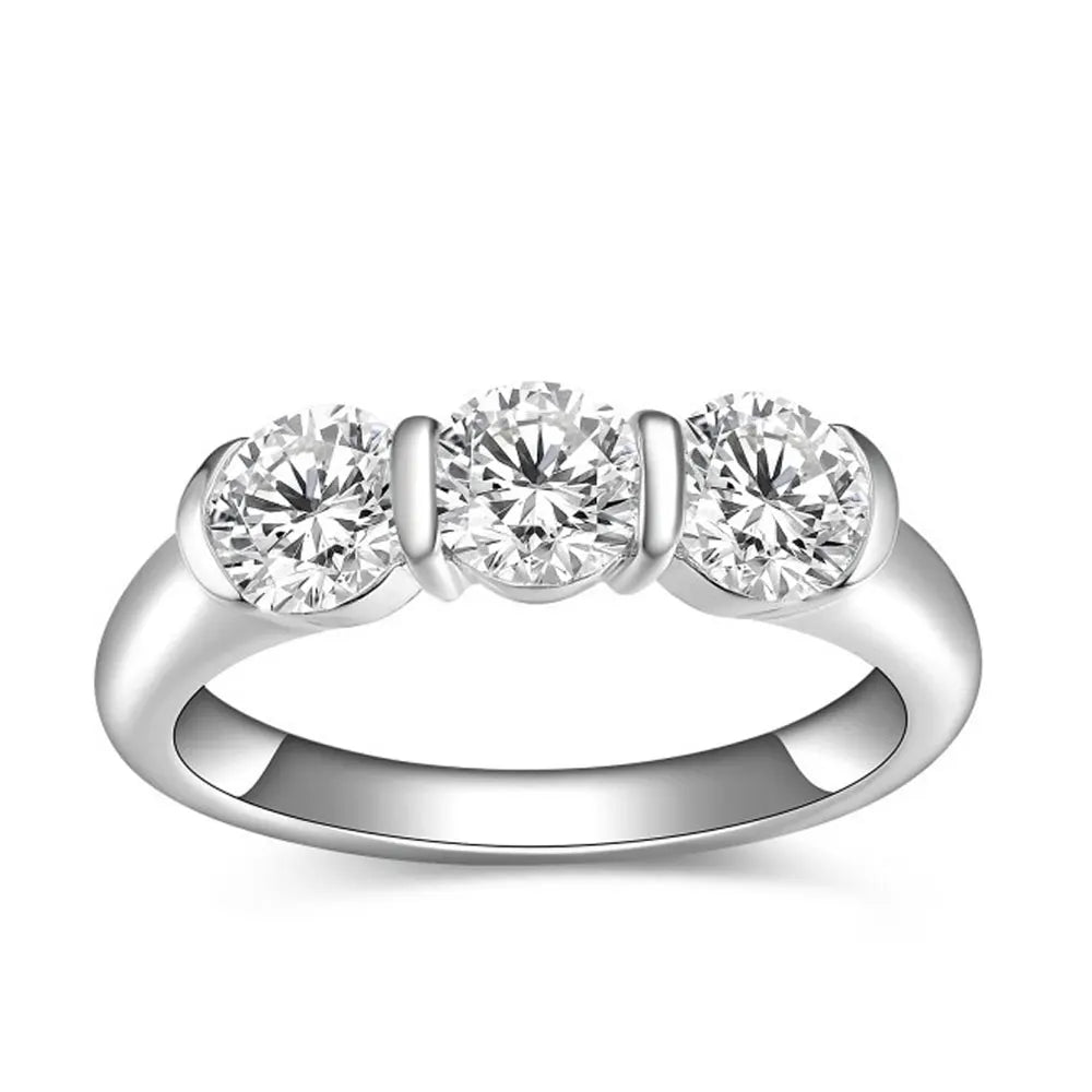 Zethech Halo Round Ring with three clear stones on a white background