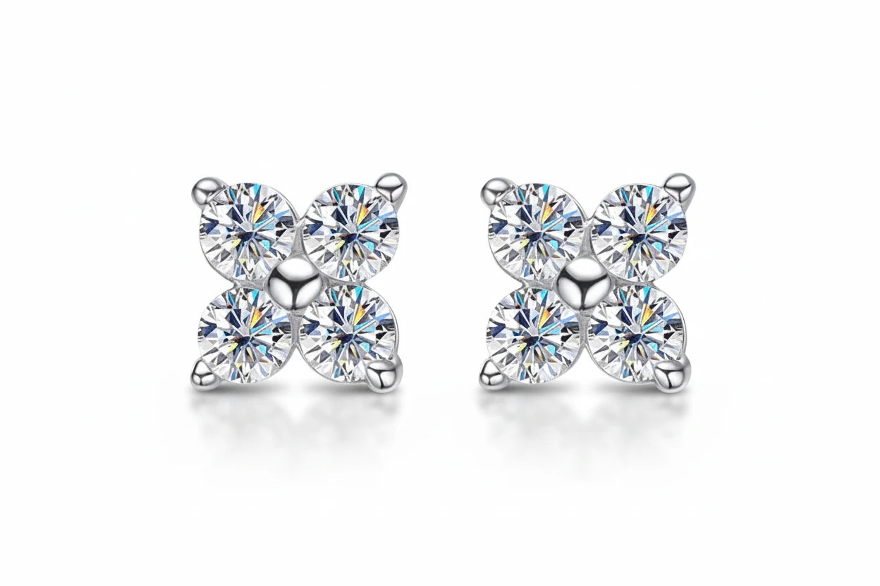 Zethech Quad Moissanite Stud Earrings with sparkling stones