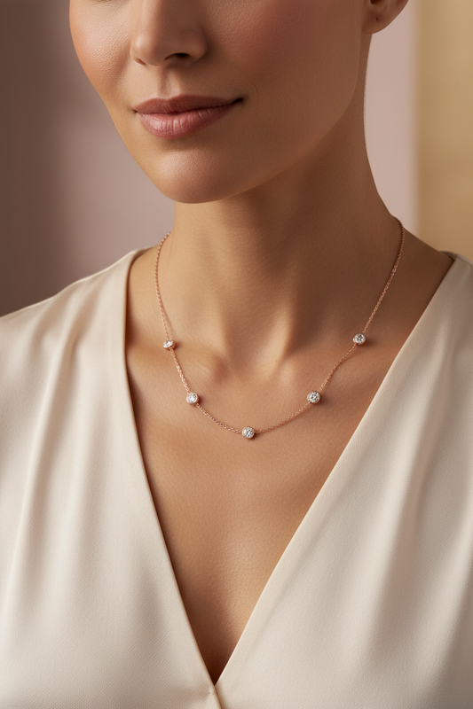 Elegant Bubble Moissanite Necklace by Zethech featuring a sparkling, round moissanite pendant on a delicate chain.