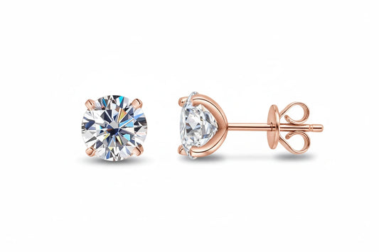 Rose Moissanite Stud Earrings by Zethech featuring sparkling gemstone studs with a classic post design.