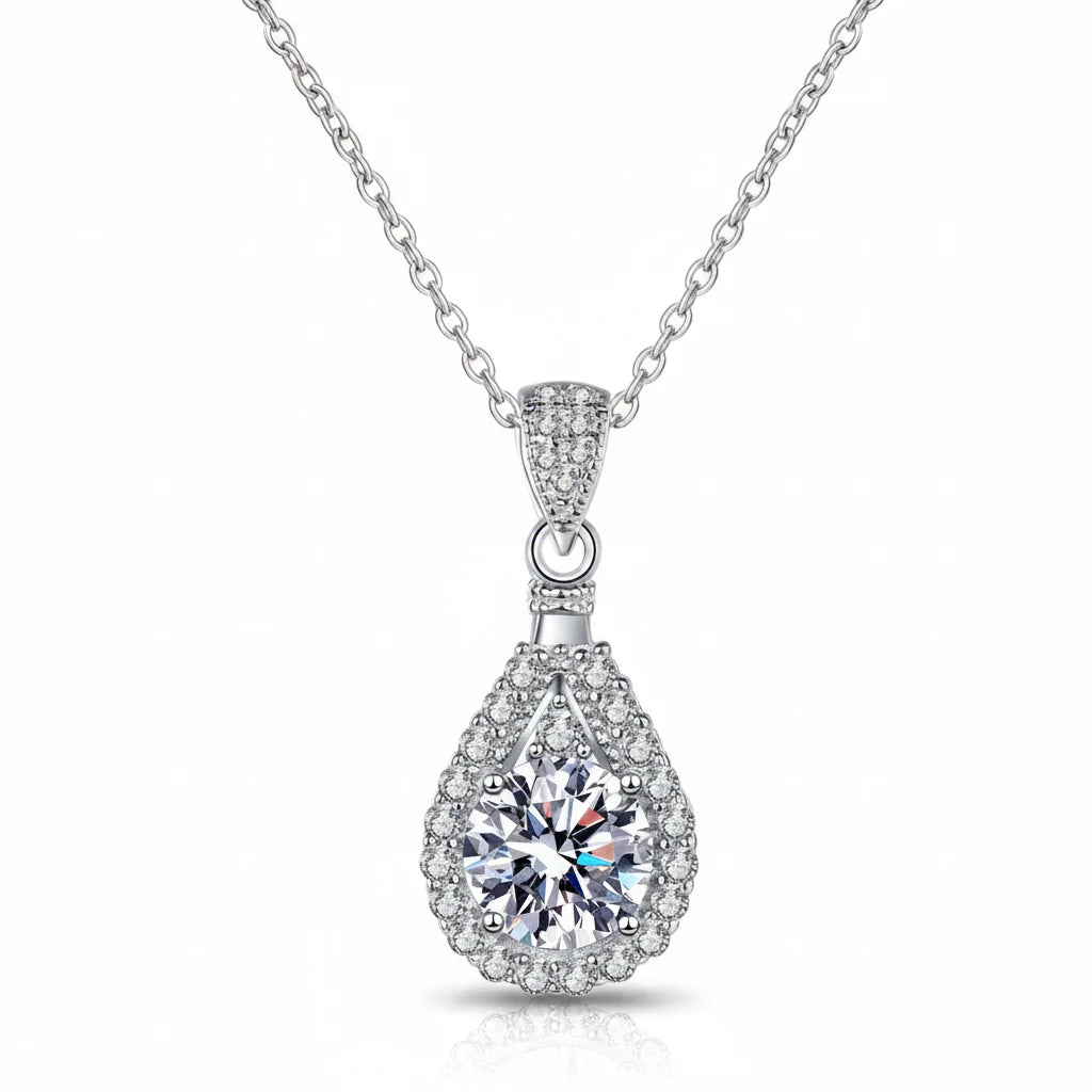 Zethech Eclipse Drop Necklace in silver with teardrop pendant
