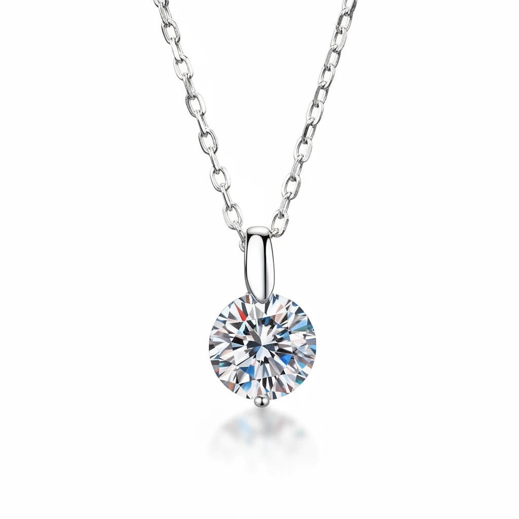 Zethech Halo Solitaire Necklace with round moissanite pendant
