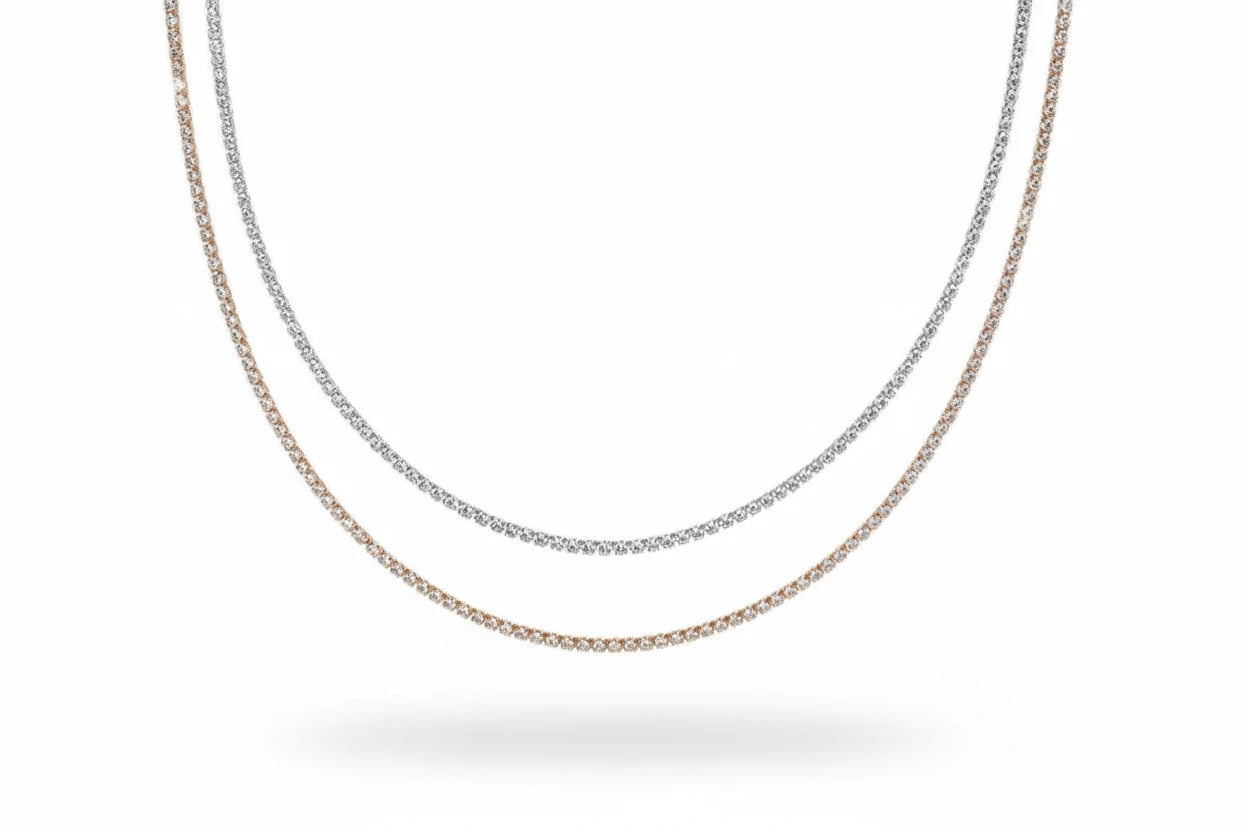 Elegant moissanite tennis necklace by Zethech with sparkling stones set in a delicate chain.