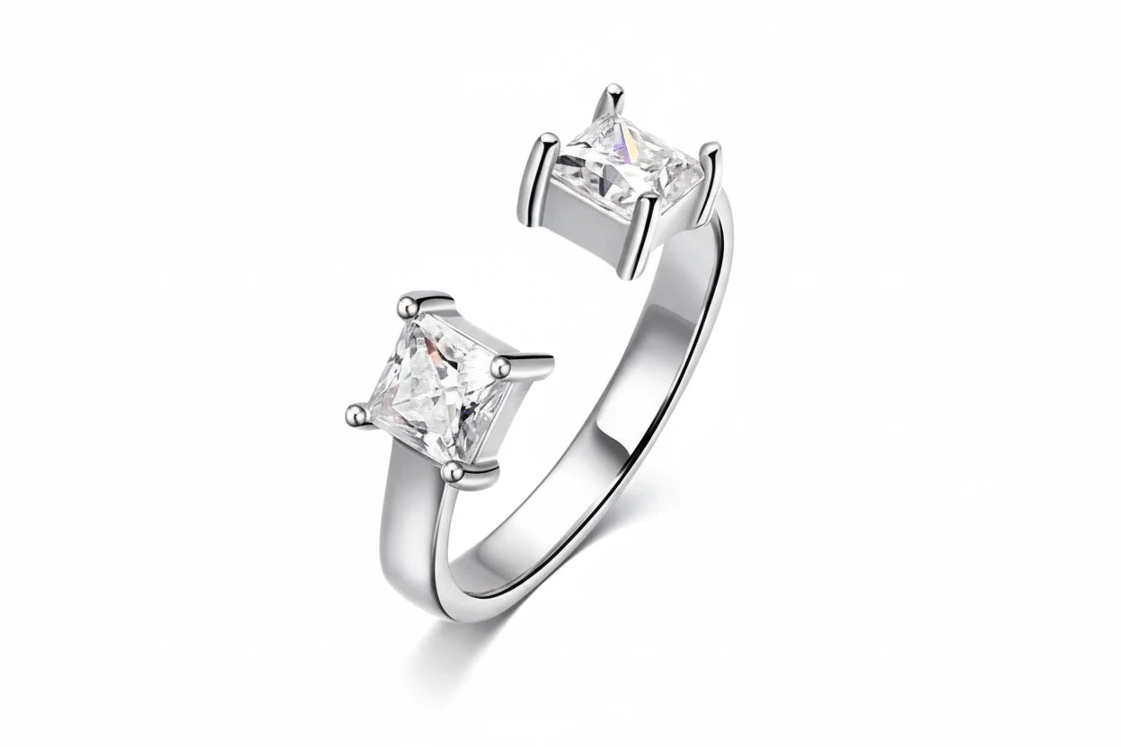 Zethech Princess Moissanite Ring with square-cut center stone