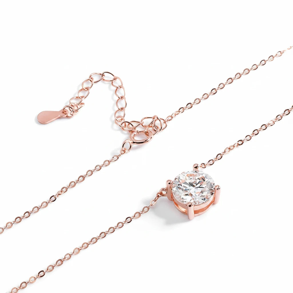 Close-up of Zethech Rose Moissanite Necklace with pendant detail