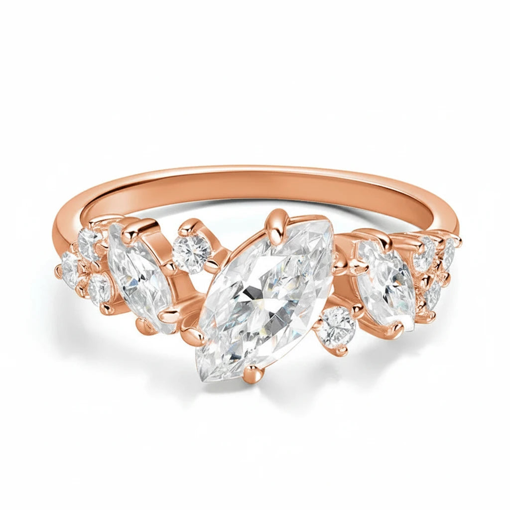Zethech Celeste Marquise Ring in rose gold on white background