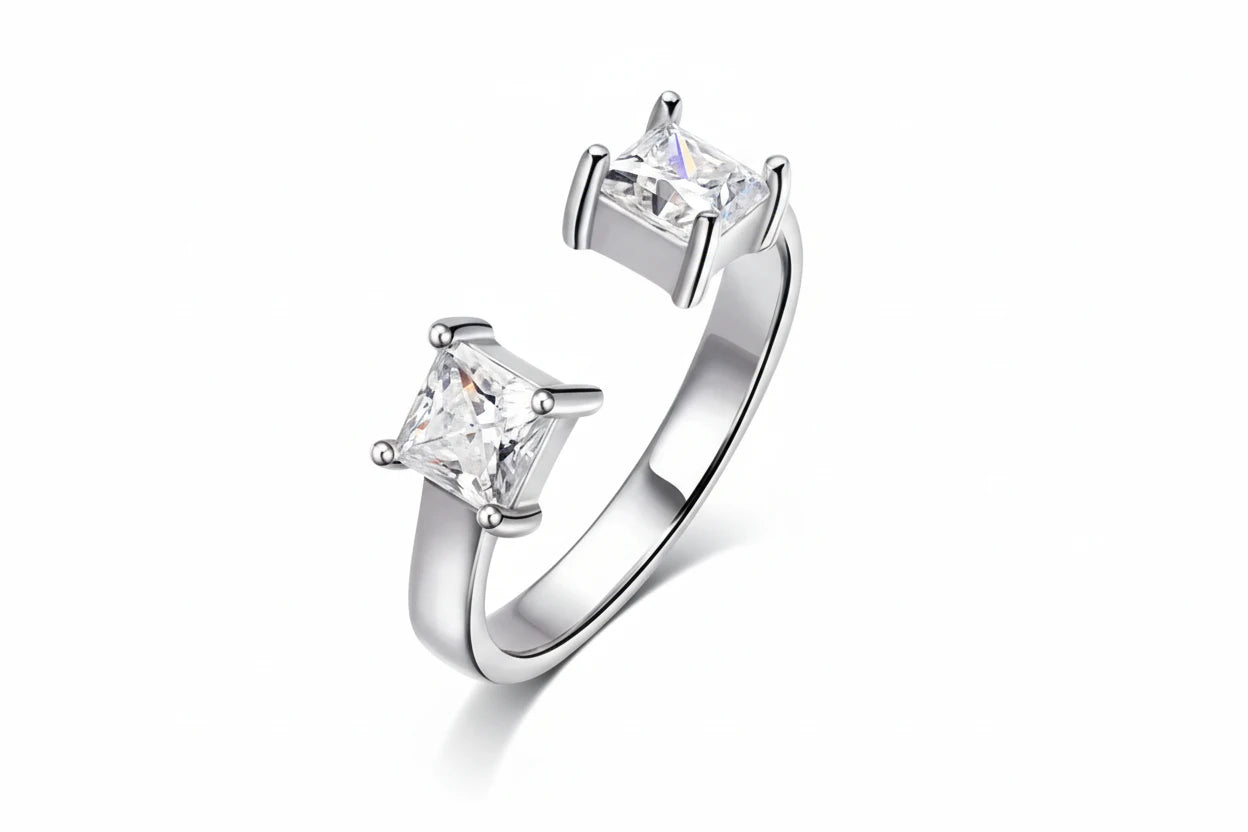 Zethech Princess Moissanite Ring in sleek silver band