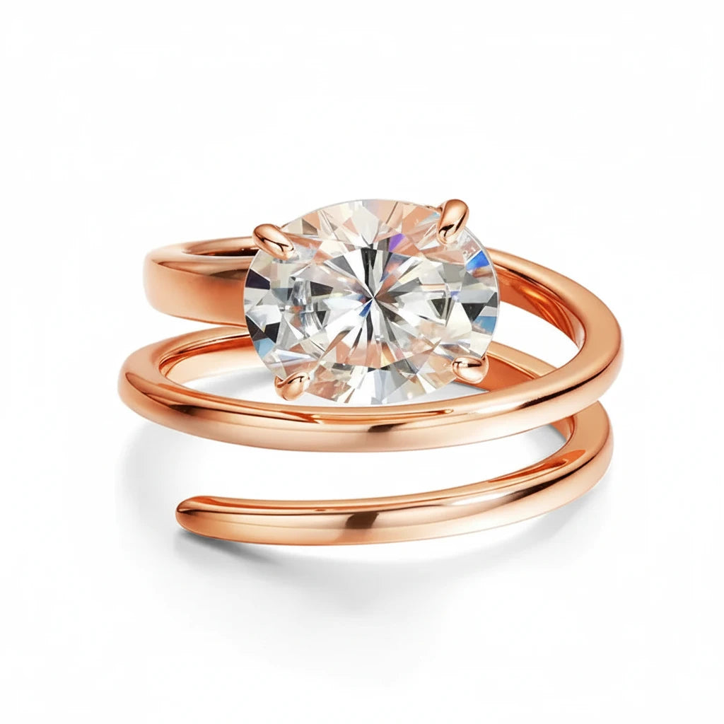 Zethech Velvet Oval Moissanite Ring in rose gold finish