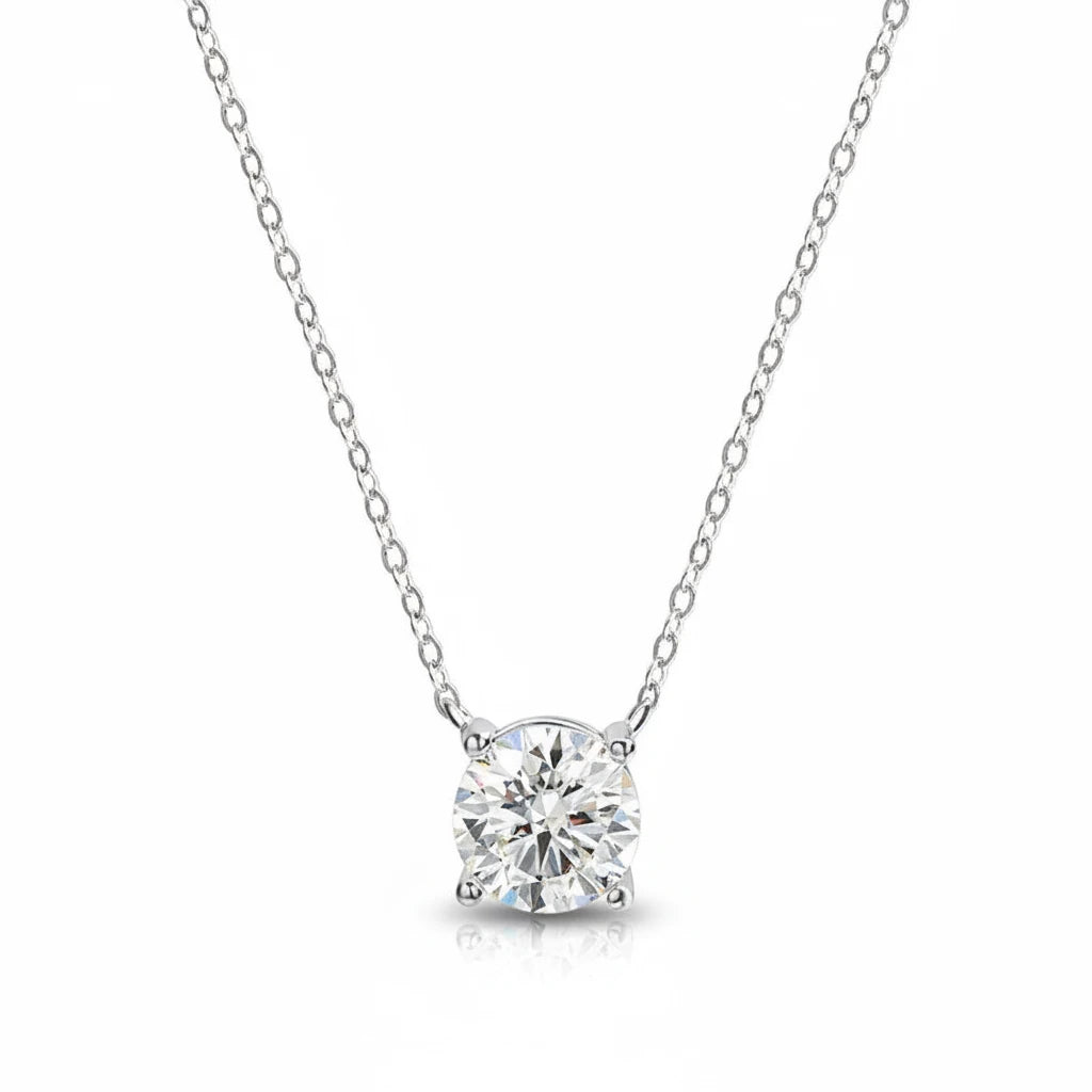 Zethech Rose Moissanite Necklace with round pendant on a white background