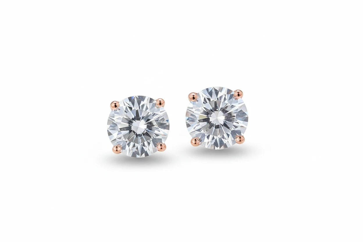 Zethech Rose Moissanite Stud Earrings with round-cut stones