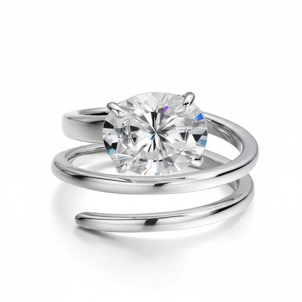 Zethech Velvet Oval Moissanite Ring in white gold finish