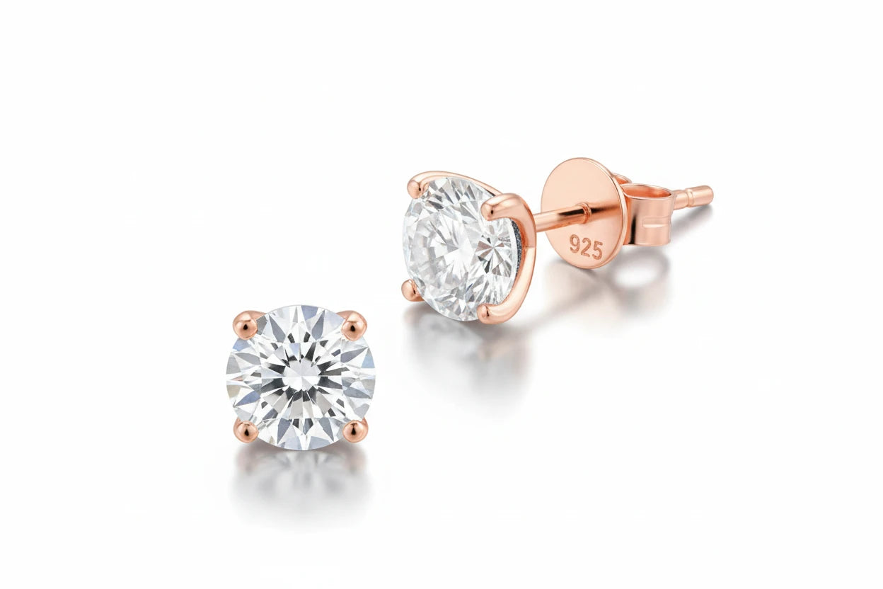 Zethech Round Moissanite Stud Earrings on silver posts