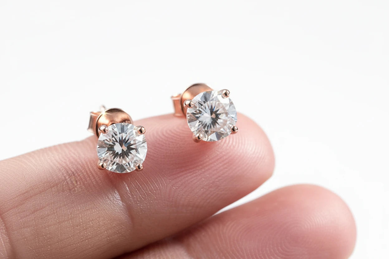 Zethech Moissanite Stud Earrings in classic round design