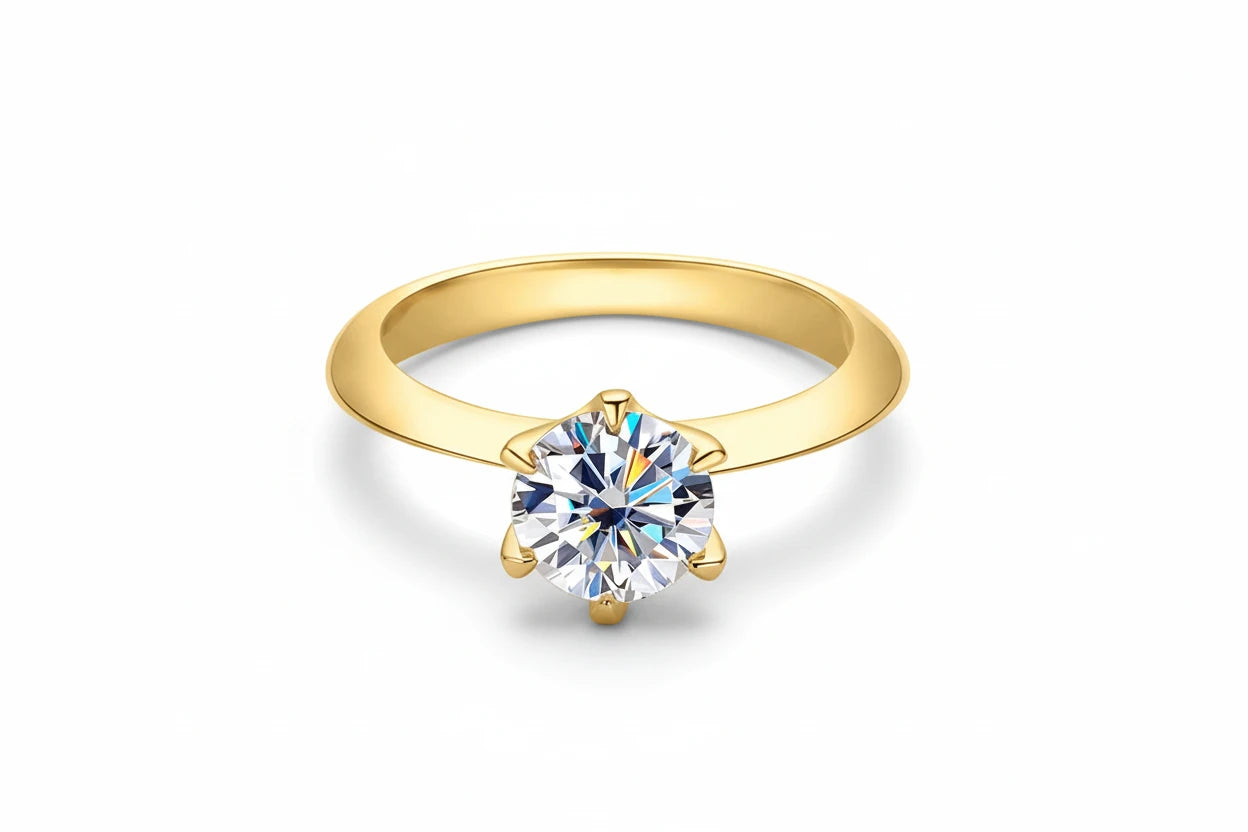 Zethech Round Moissanite Ring with central gemstone and detailed band