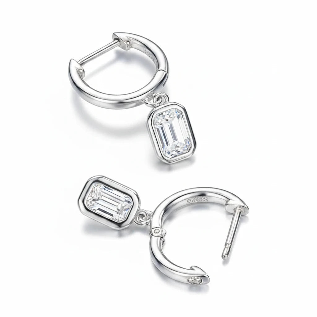 Zethech Signature Emerald Drop Earrings in white gold finish