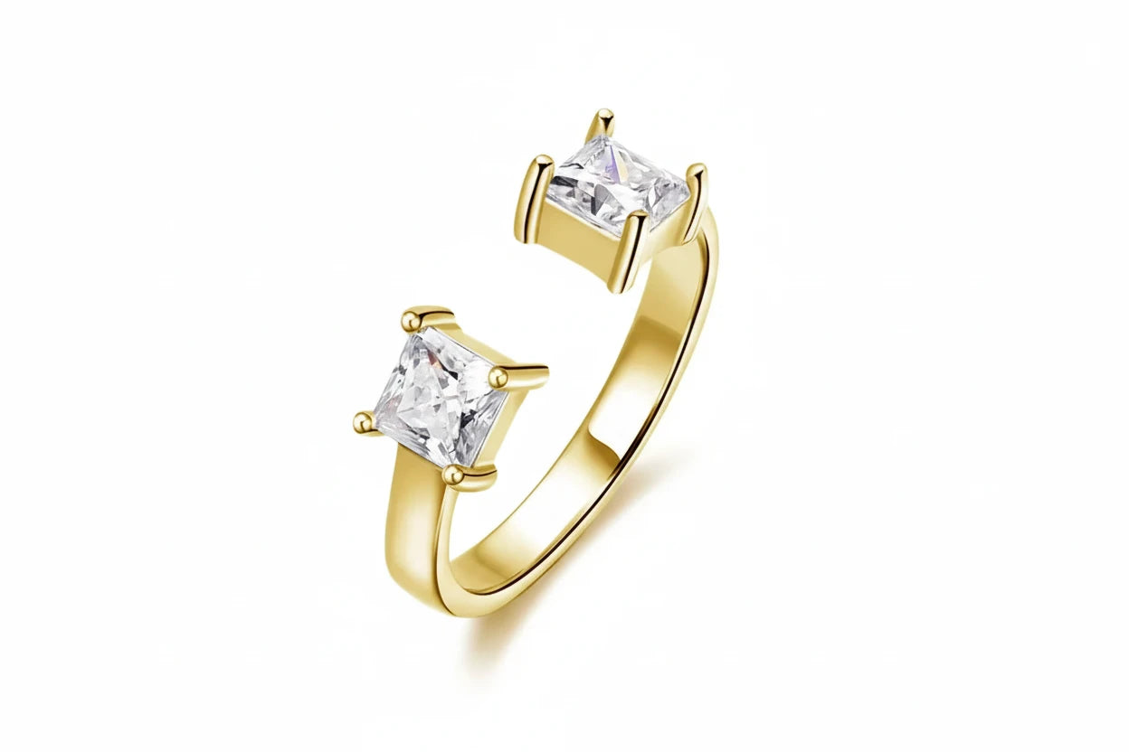 Zethech Princess Moissanite Ring with geometric sparkle