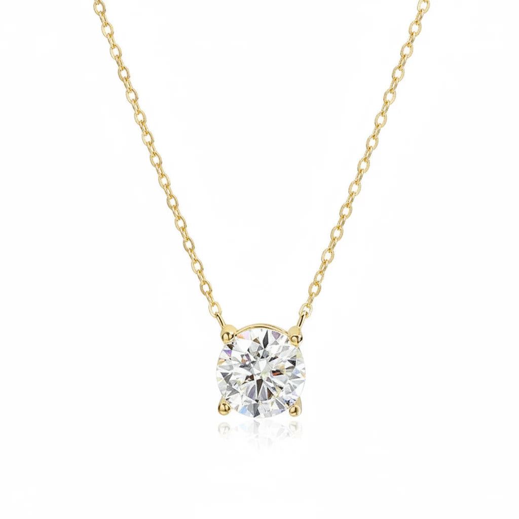 Zethech Round Moissanite Necklace in yellow gold finish