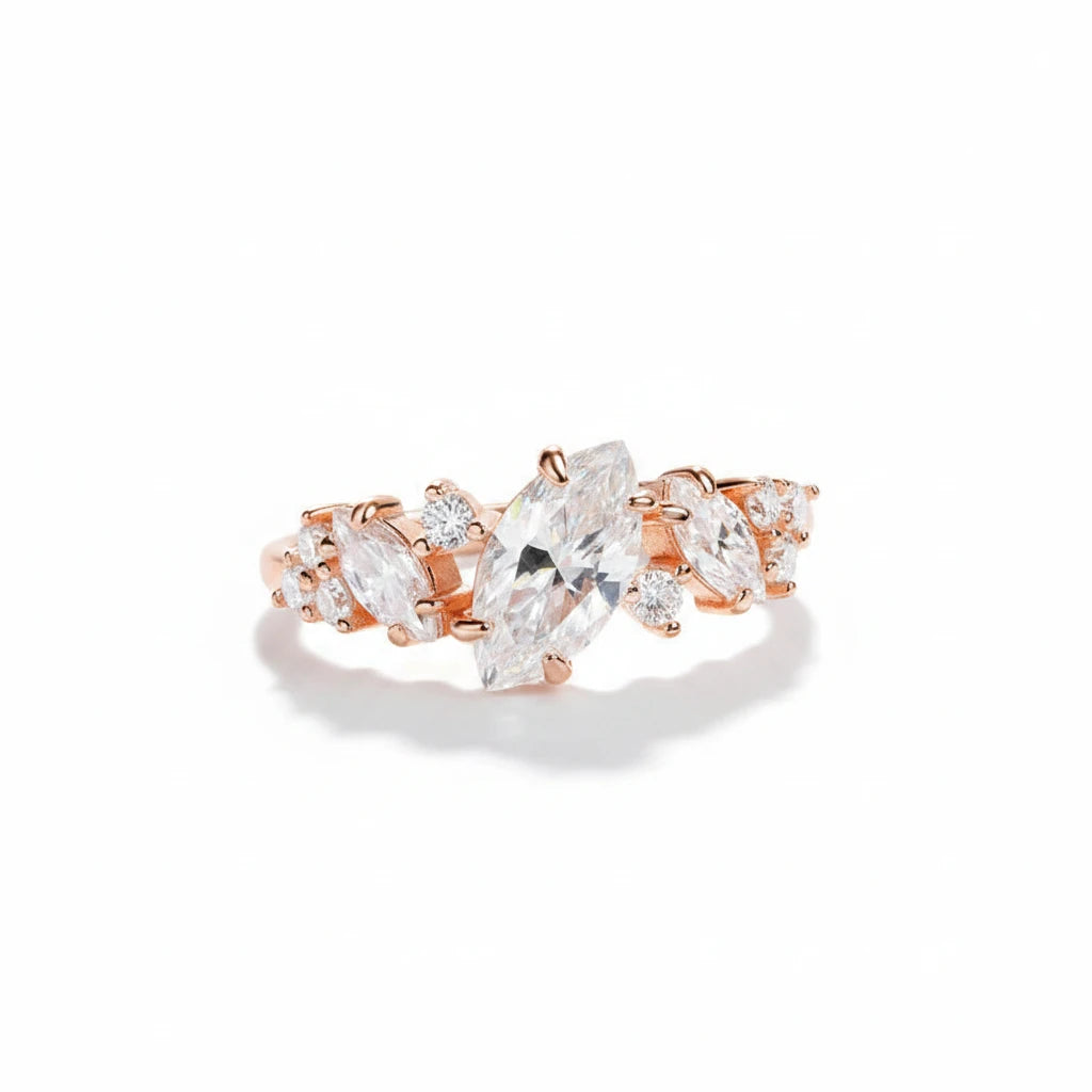 Zethech Celeste Marquise Ring in rose gold with clear stones
