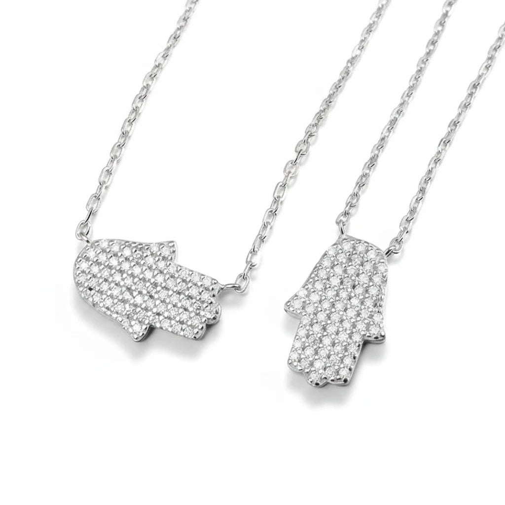 Zethech Moissanite Hamsa Necklace pendants in silver tone