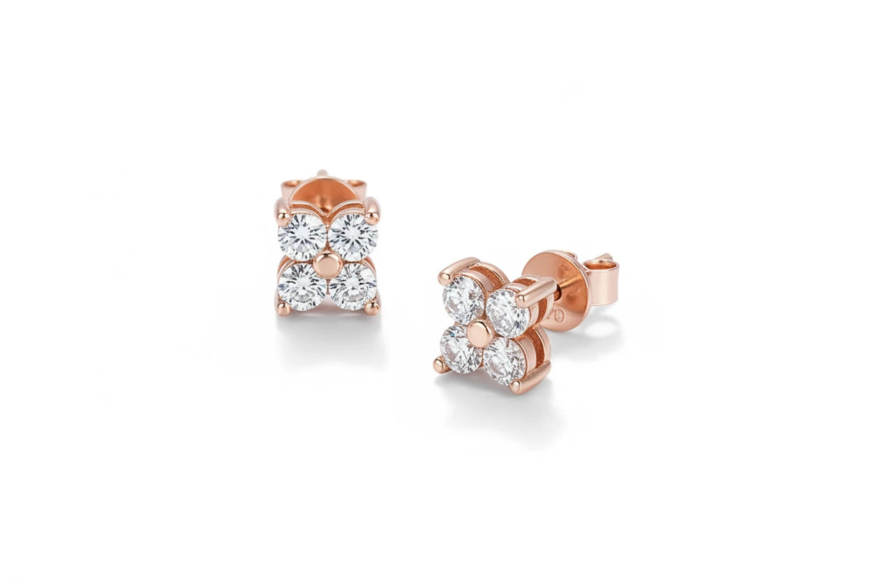 Zethech Quad Moissanite Stud Earrings pair on white background