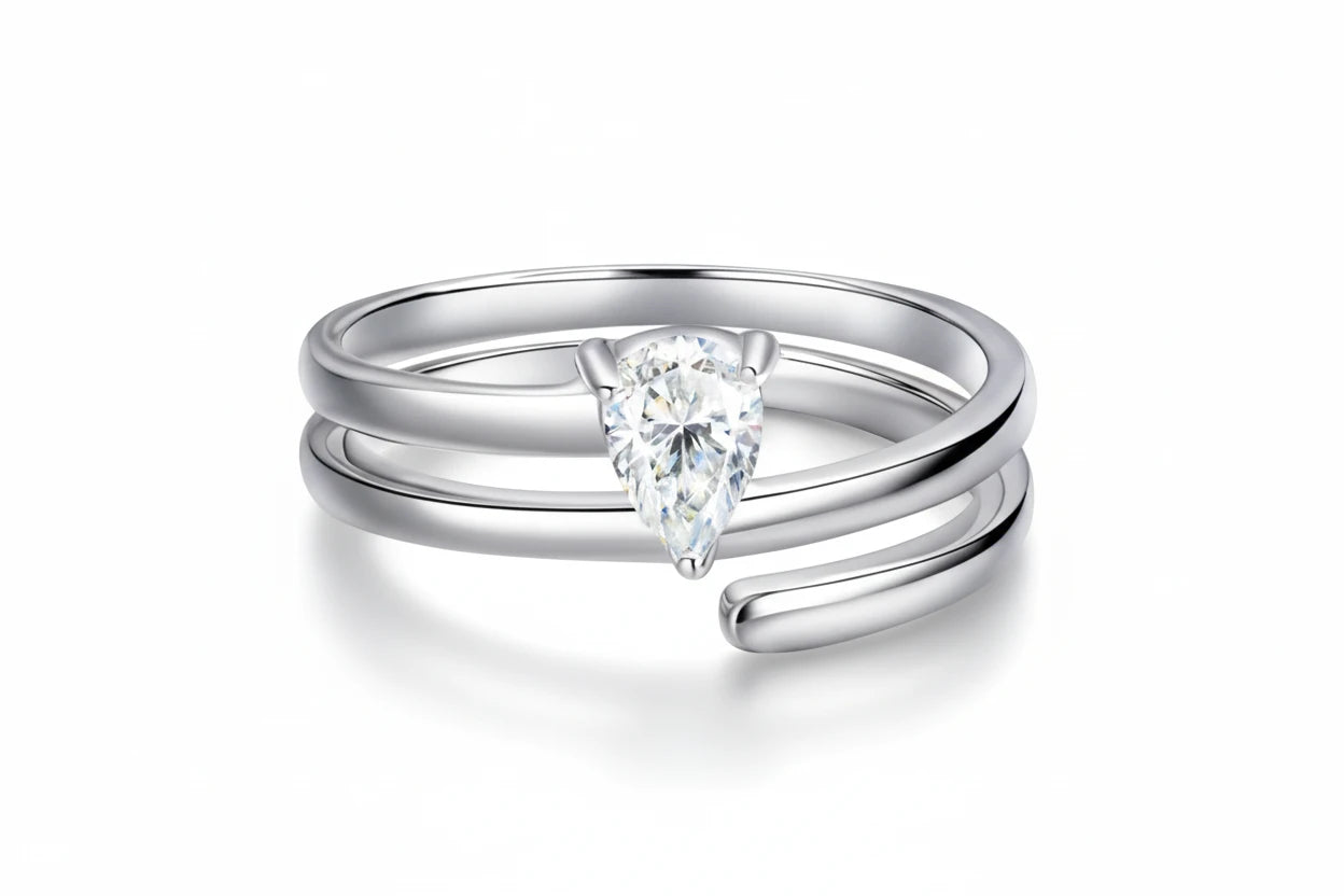 Zethech Pear Moissanite Ring with elegant teardrop stone