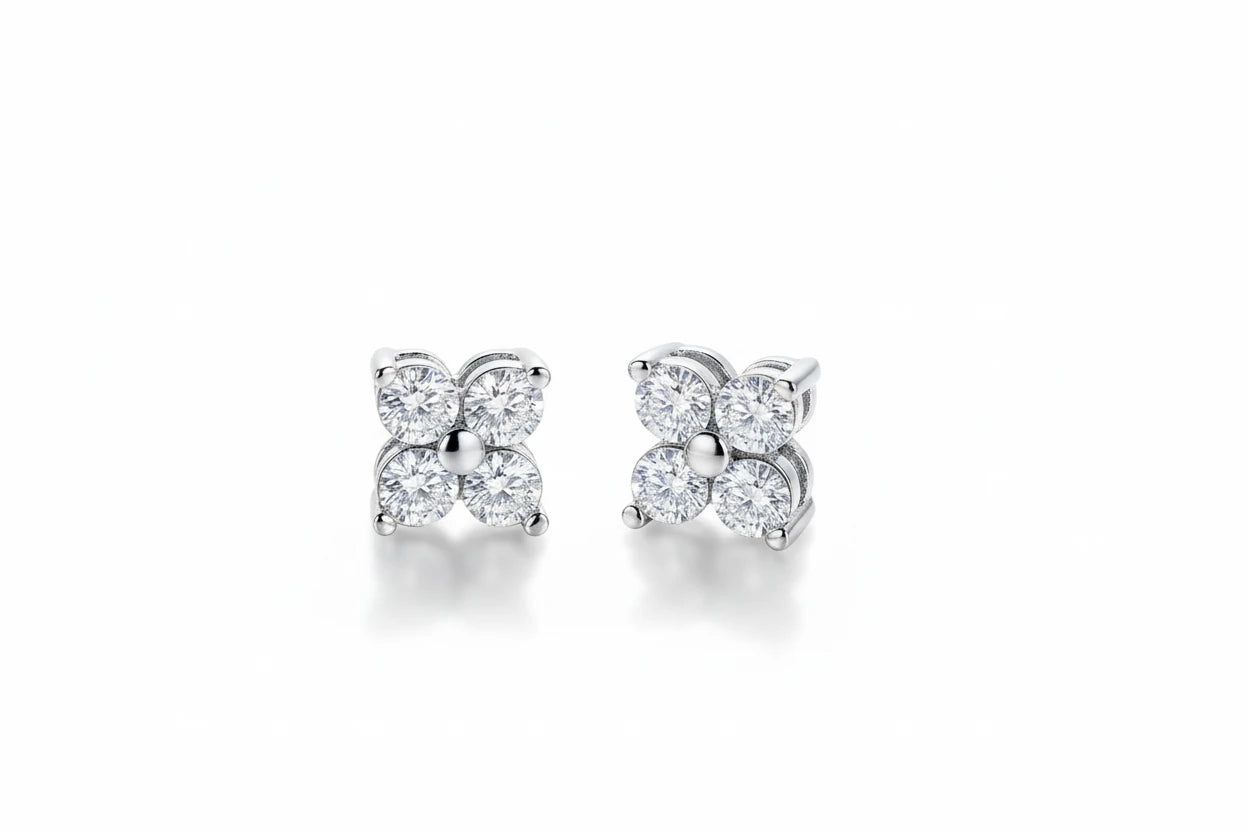 Zethech Quad Cluster Moissanite Stud Earrings