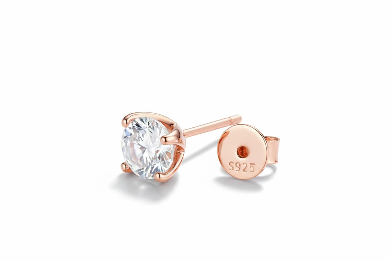 Zethech Silver Moissanite Stud Earrings with round-cut stones