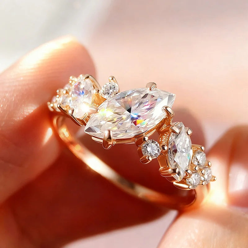 Zethech Celeste Marquise Ring with center and side stones