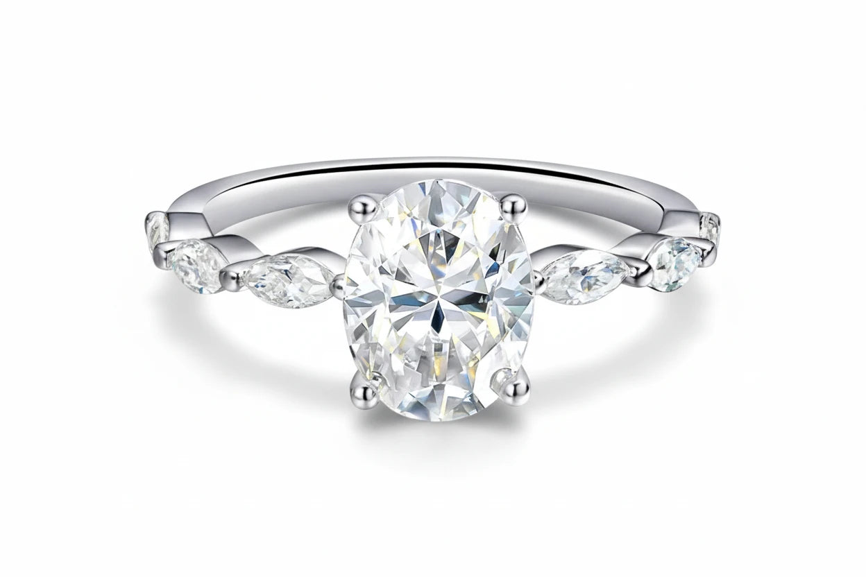 Zethech Oval Moissanite Ring with sparkling oval center stone
