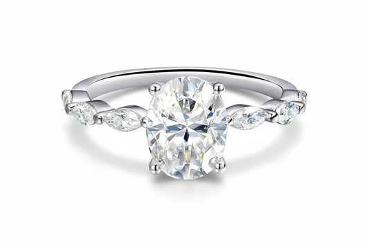 Oval Moissanite ring by Zethech featuring a sparkling oval-shaped gemstone set in a sleek band.