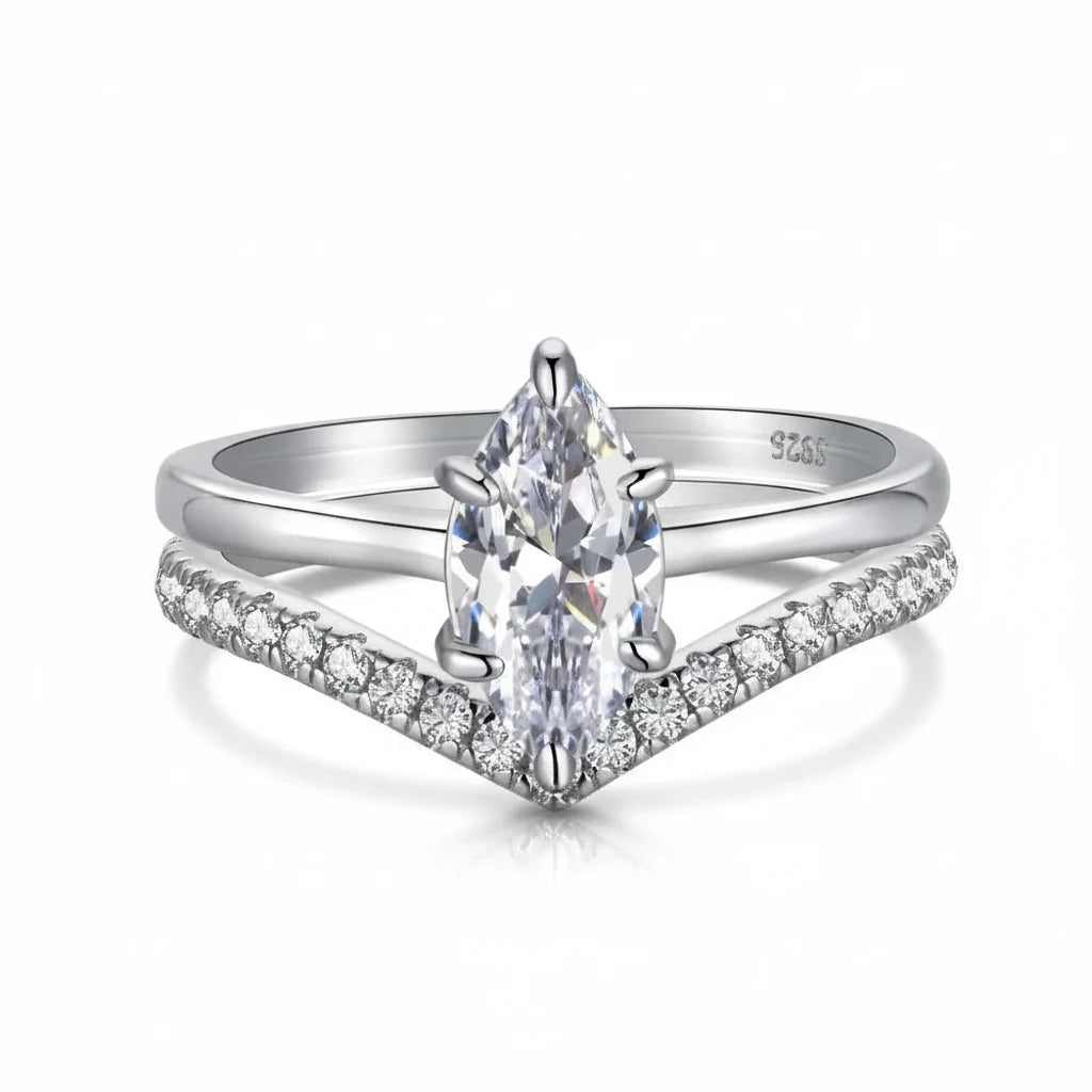 Zethech Velvet Marquise Ring with elongated moissanite design