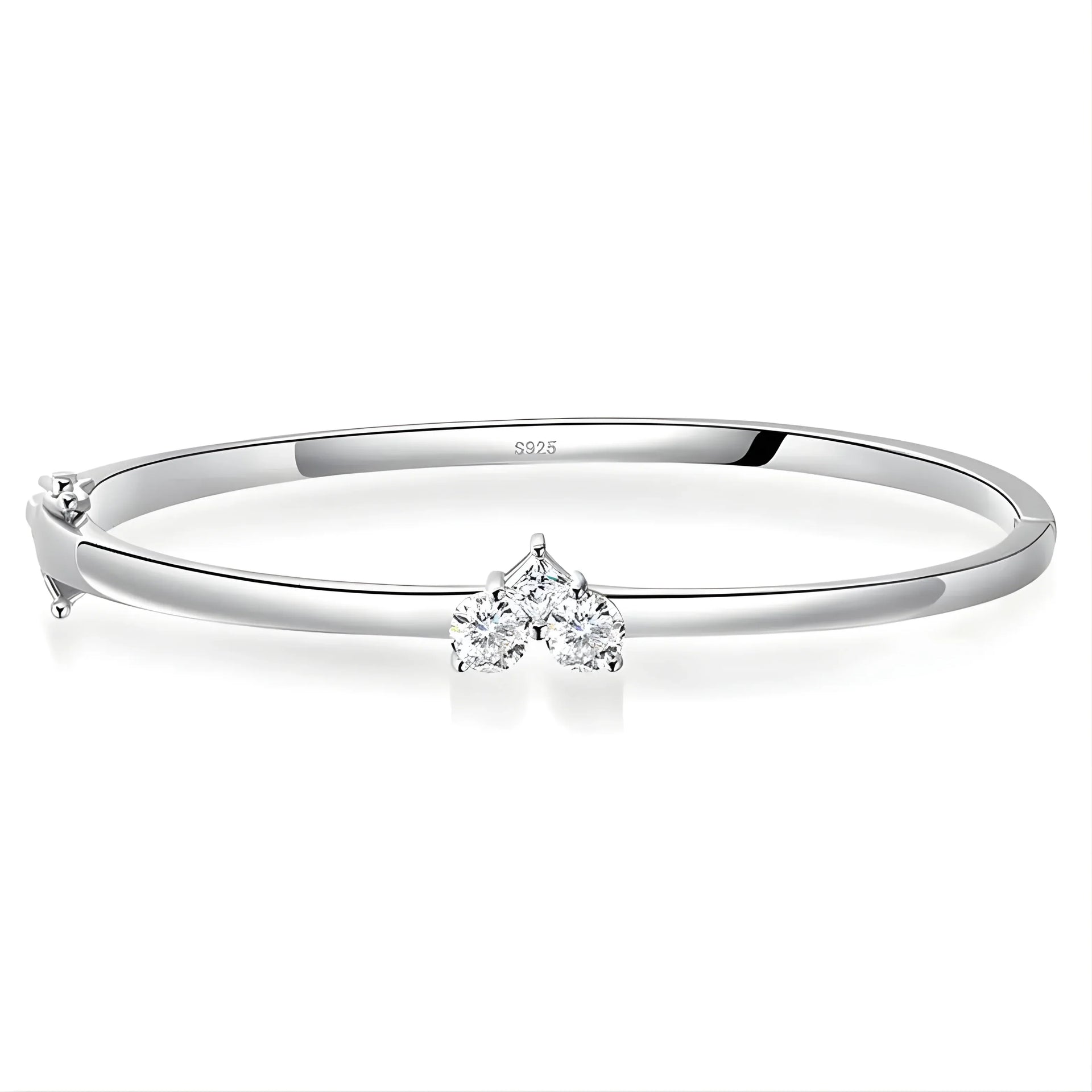 Silver bracelet with a diamond on a white background