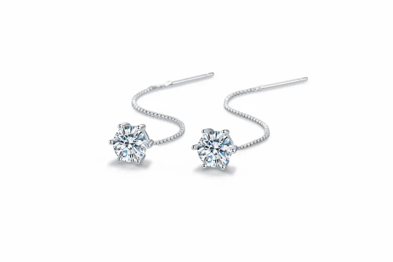 Zethech Moissanite Tassel Drop Earrings in S925 sterling silver