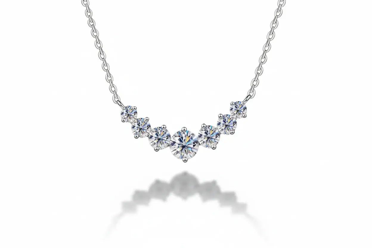Luminous Oval 1.7CT moissanite solitaire necklace by Zethech, sterling silver with 18k white gold plating, elegant wedding jewelry.