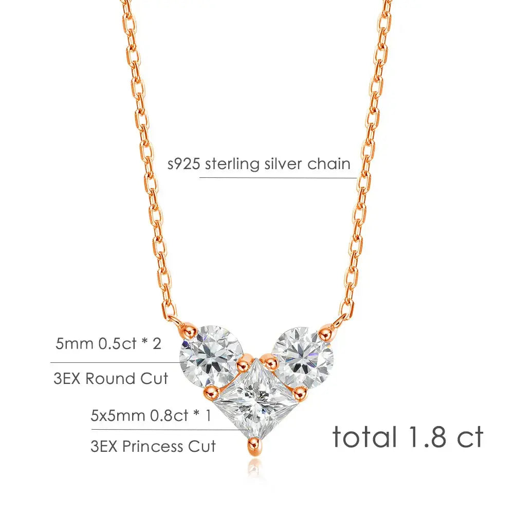 Zethech 1.8CT moissanite solitaire necklace on a silver chain, rose gold finish, showing the elegant pendant for women.