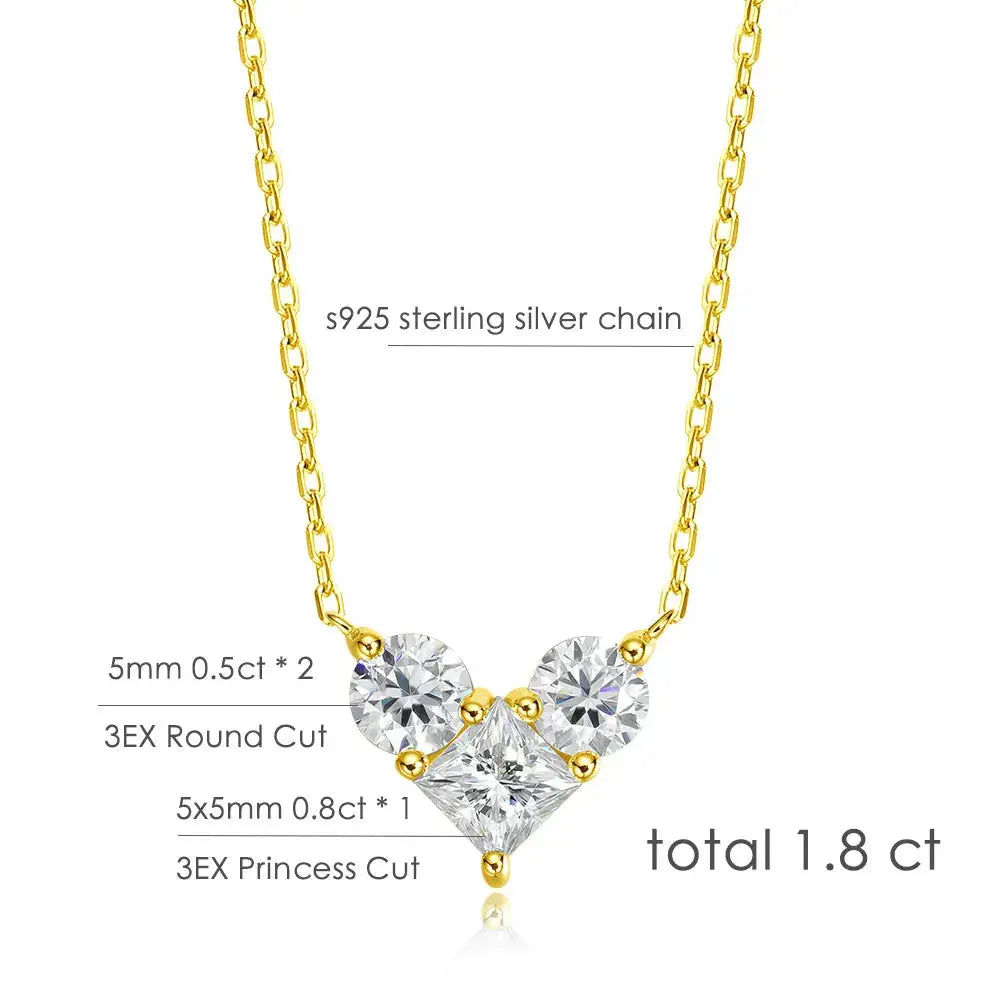 Zethech 1.8CT Moissanite Solitaire Necklace with rose gold S925 silver chain, dainty pendant, lab-grown D VVS1 diamond, 45cm length