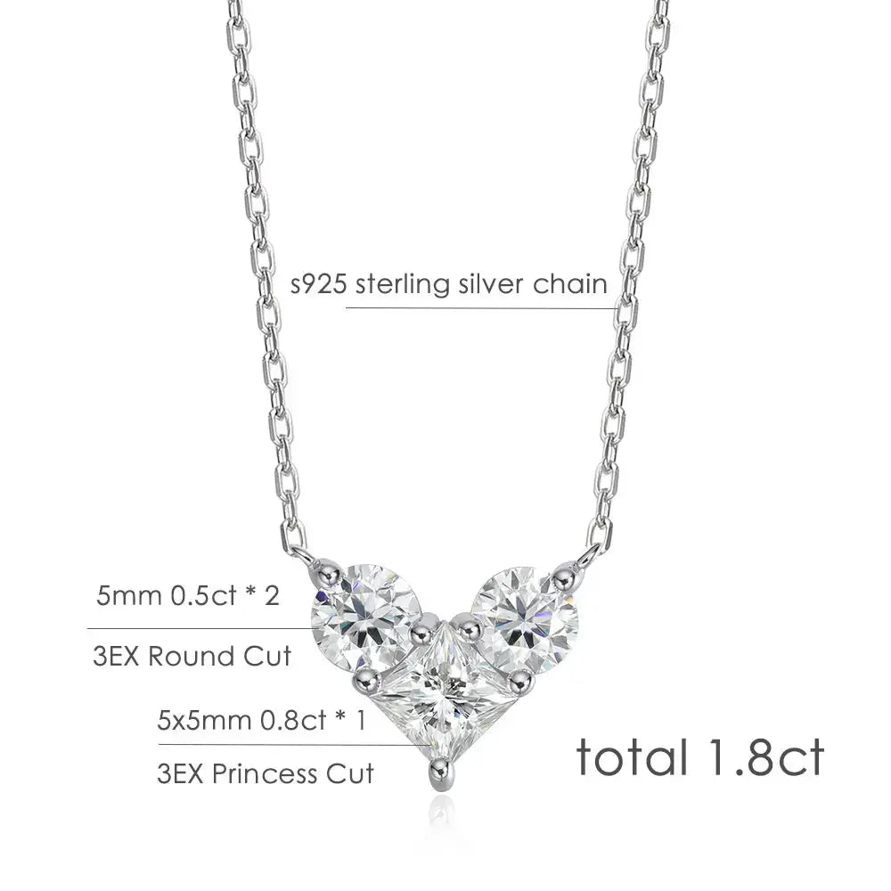 Zethech 1.8CT Moissanite Solitaire Necklace with rose gold chain, D-VVS1 lab diamond pendant, S925 silver, dainty and elegant.
