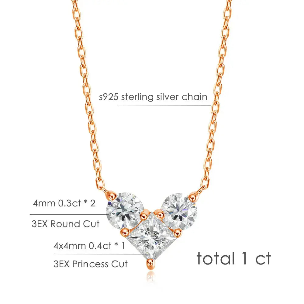 Zethech 1-1.8CT Moissanite Solitaire Necklace in rose gold with lab-grown diamond, S925 silver chain, dainty and elegant.