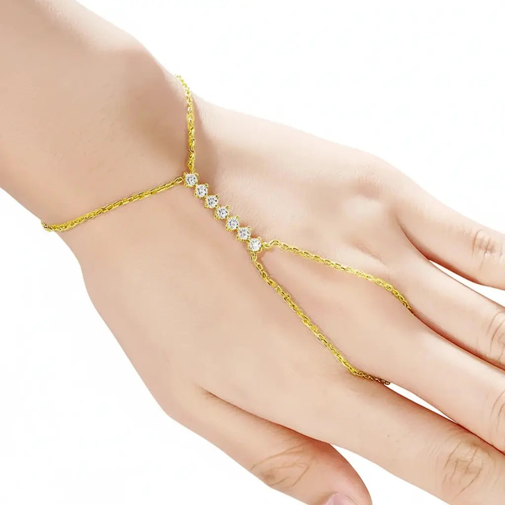 Rose gold Celestial Sparkle 7-stone adjustable moissanite bracelet by Zethech, featuring sparkling gems on a sterling silver chain.