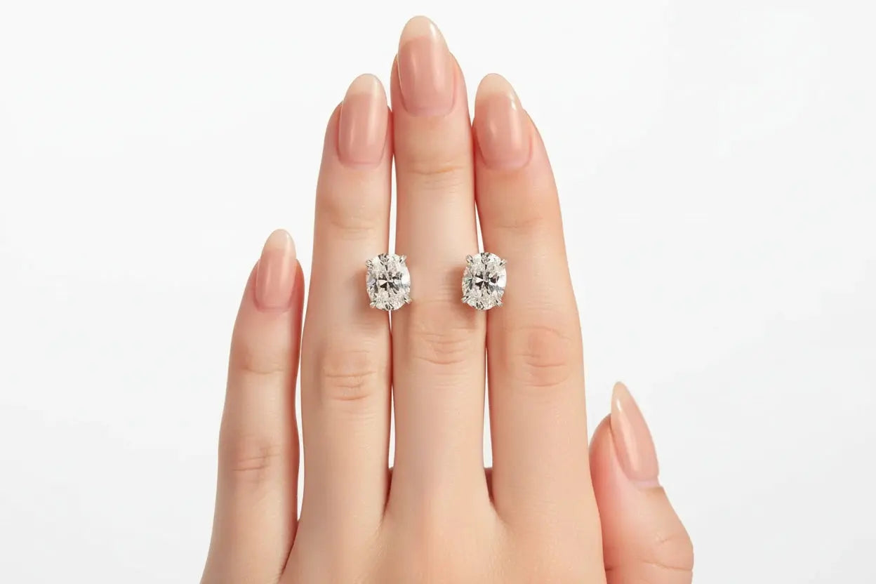 Zethech Oval Moissanite Stud Earrings with 18K gold plated finish