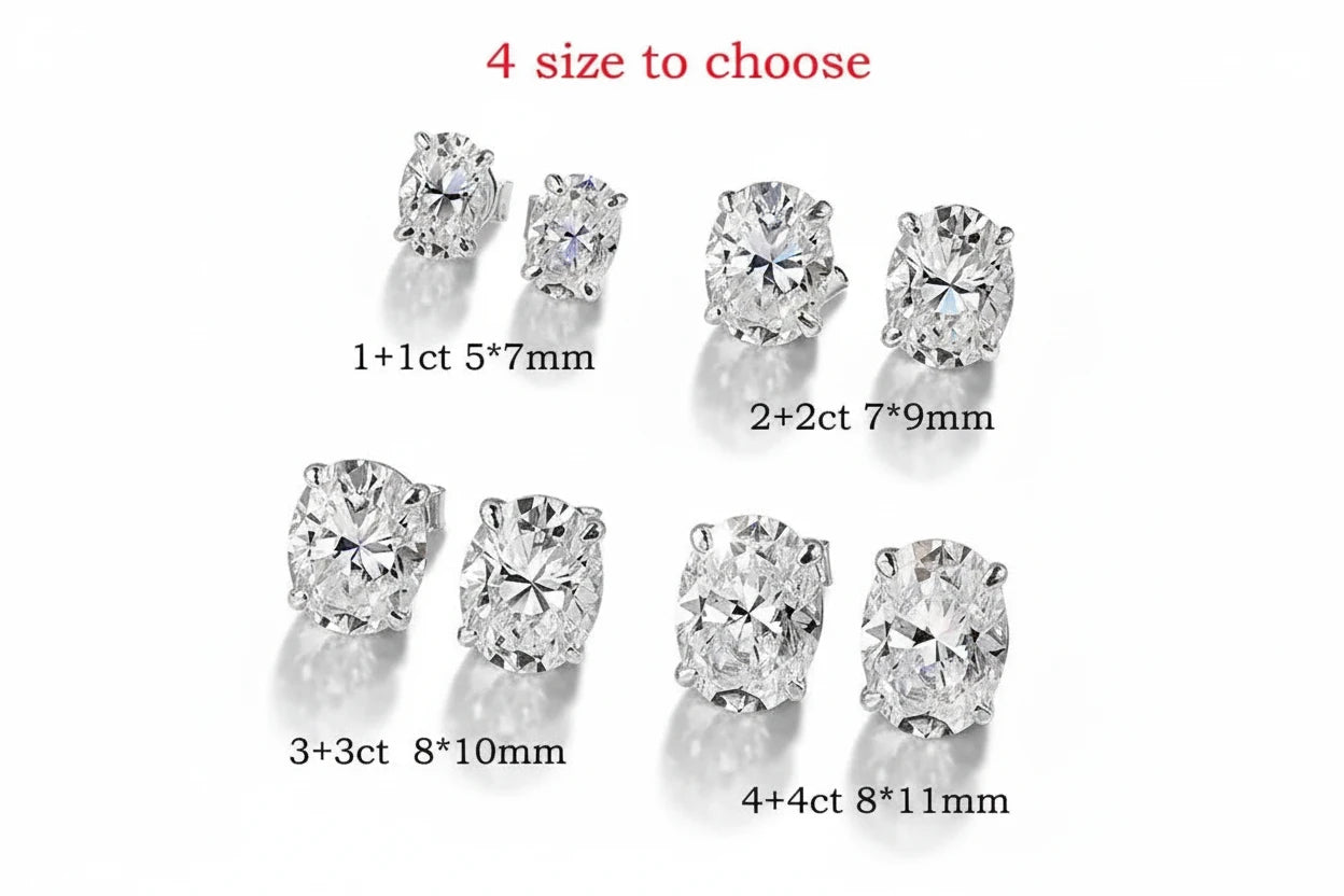 Zethech Oval Stud Earrings with 1CT oval moissanite stones