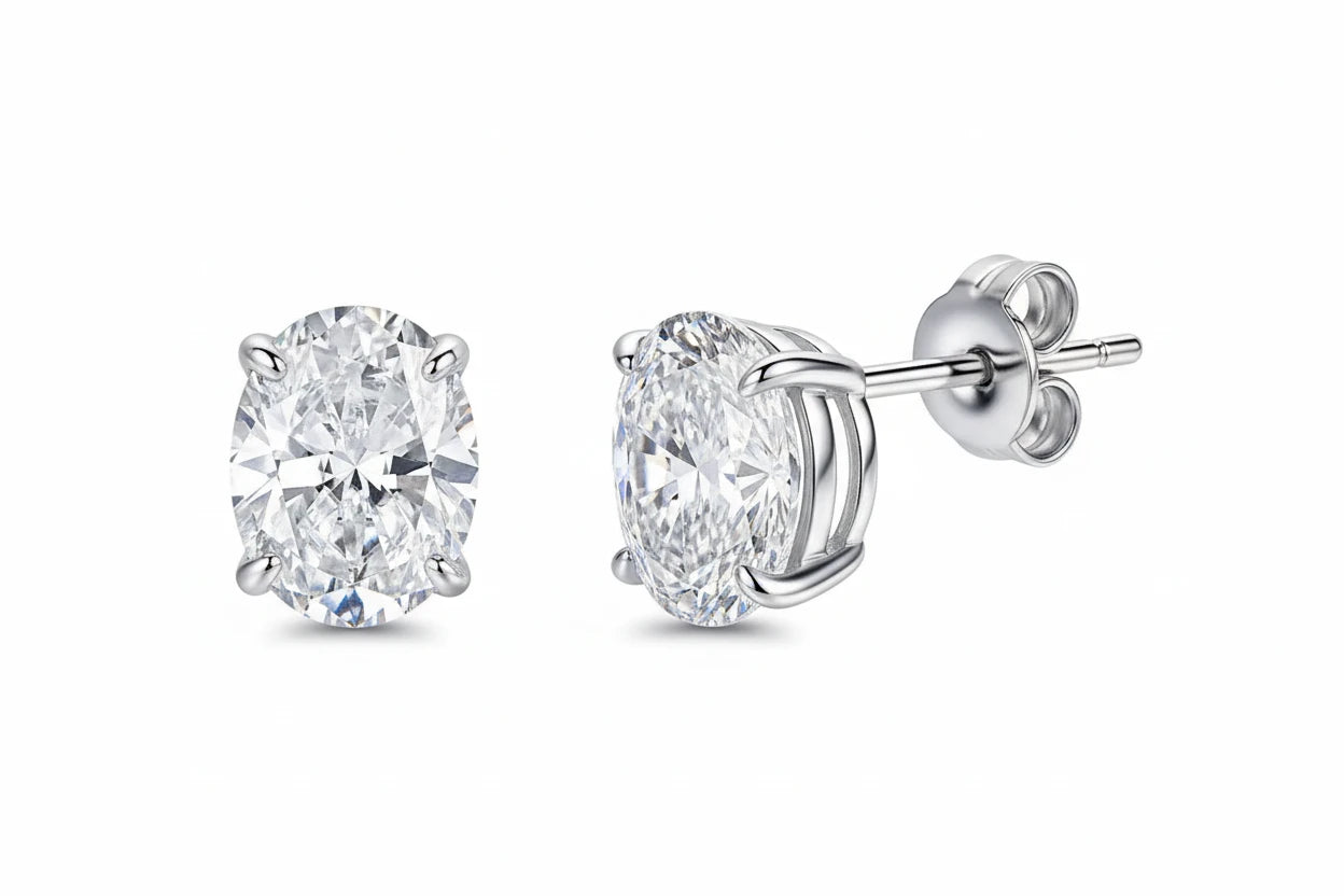 Zethech Oval Stud Earrings with certified moissanite stones