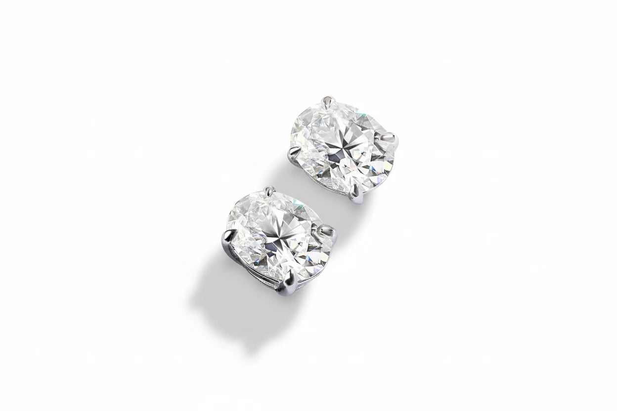 Zethech Oval Moissanite Stud Earrings with brilliant elongated stones
