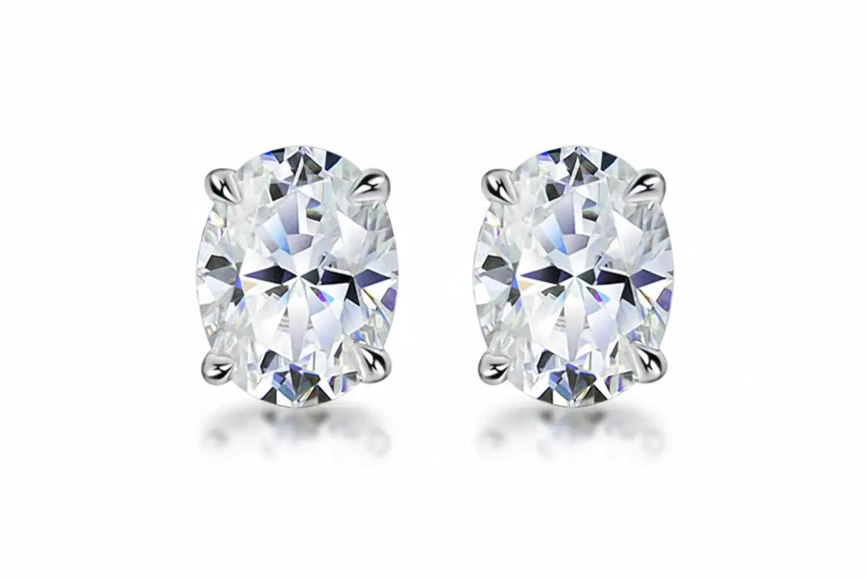 Zethech Oval Moissanite Stud Earrings in sterling silver